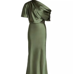 Amsale draped satin one shoulder-olive sz 2